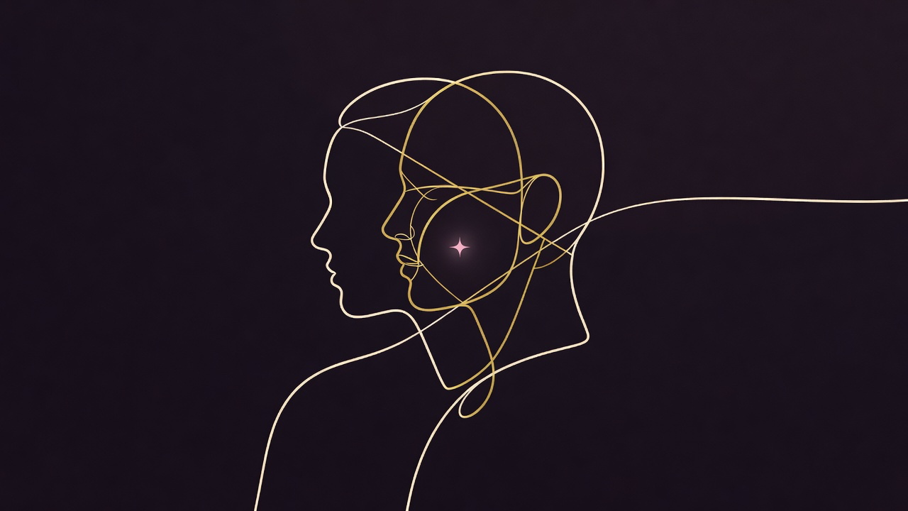 A gold line profile with a second wireframe profile nested inside it, lines crossing through the face